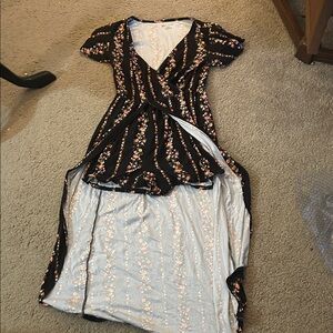 No Boundaries Black and Pink Striped Floral High Low Dress